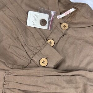 Free People OB1910445 Women's Sz XS Brown Leyla Long Sleeve Linen Blend Romper